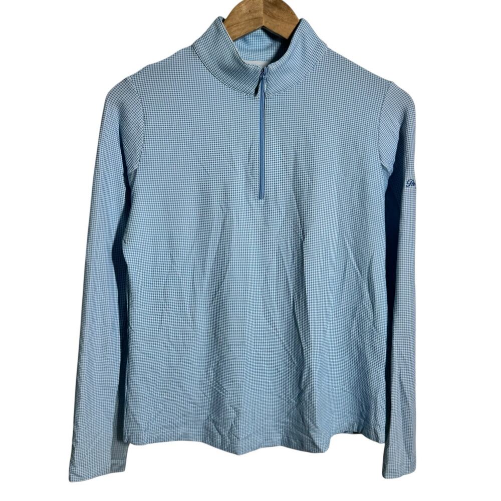 IBKul UPF 50 Quarter Zip Top Women M Blue Gingham Pickleball Golf Tennis Sport